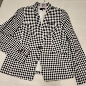 NWT Talbots Linen Blend Blazer Women's Gingham Plaid Black White Career Size 4